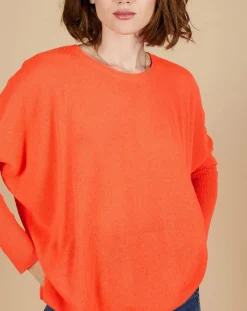Cashmere Tribu Pulls|Pull poncho 100% Cachemire Alizée col rond corail fluo