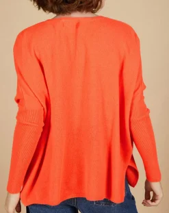 Cashmere Tribu Pulls|Pull poncho 100% Cachemire Alizée col rond corail fluo