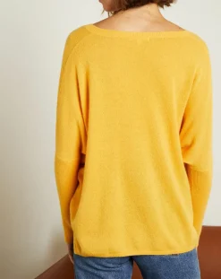 Miss Cashmere Pulls|Pull poncho 100% Cachemire Axelle Col V moutarde