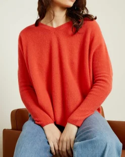 Miss Cashmere Pulls|Pull poncho 100% Cachemire Axelle Col V corail