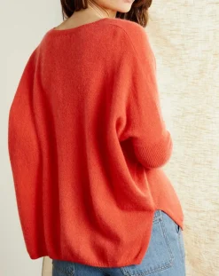 Miss Cashmere Pulls|Pull poncho 100% Cachemire Axelle Col V corail