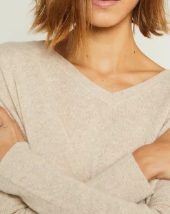 Miss Cashmere Pulls|Pull poncho 100% Cachemire Axelle Col V beige chiné