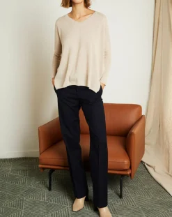 Miss Cashmere Pulls|Pull poncho 100% Cachemire Axelle Col V beige chiné