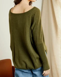 Miss Cashmere Pulls|Pull poncho 100% Cachemire Axelle Col V kaki