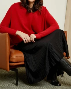 Miss Cashmere Pulls|Pull poncho 100% Cachemire Axelle Col V rouge