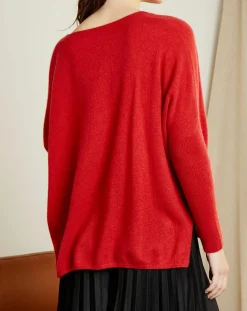 Miss Cashmere Pulls|Pull poncho 100% Cachemire Axelle Col V rouge