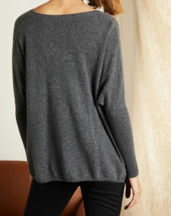 Miss Cashmere Pulls|Pull poncho 100% Cachemire Axelle Col V gris chiné foncé