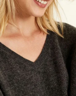 Uverny Pulls|Pull poncho 100% Cachemire col V Sevilla gris chiné foncé