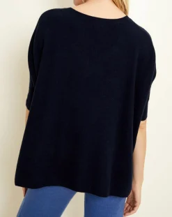 Uverny Pulls|Pull poncho 100% Cachemire col V Sevilla bleu marine