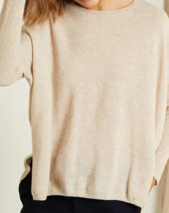 Miss Cashmere Pulls|Pull poncho 100% Cachemire Elisabeth Col rond beige chiné