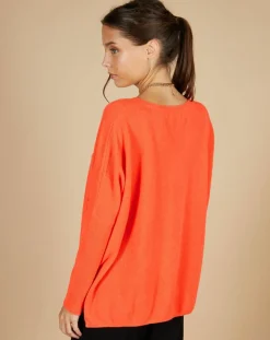 Cashmere Tribu Pulls|Pull poncho 100% Cachemire Emma col V corail fluo