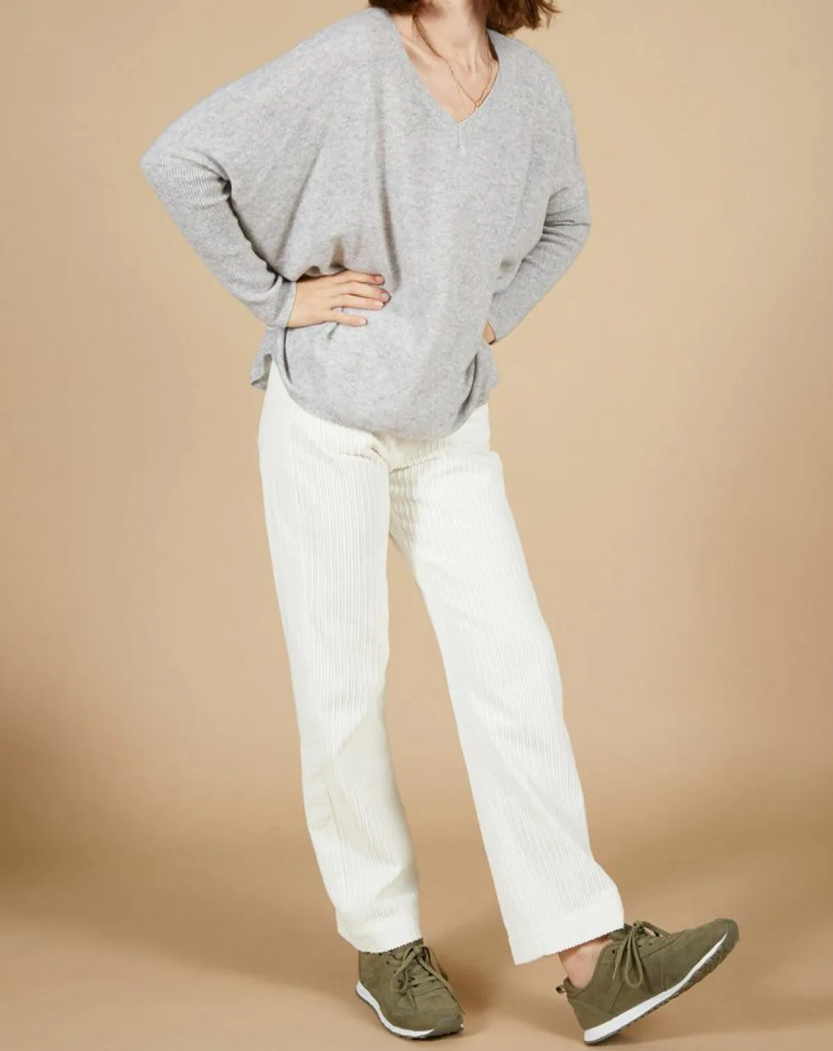 Cashmere Tribu Pulls|Pull poncho 100% Cachemire Emma col V gris chiné clair