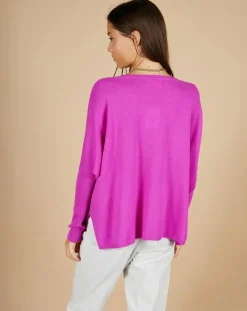 Cashmere Tribu Pulls|Pull poncho 100% Cachemire Emma col V violet fluo