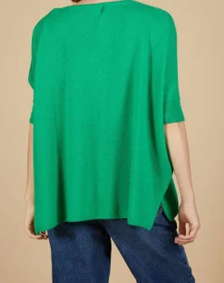 Cashmere Tribu Pulls|Pull poncho 100% Cachemire Kelly col V manches courtes émeraude