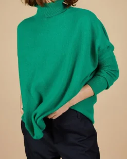 Cashmere Tribu Pulls|Pull poncho 100% Cachemire Lola col roulé vert impérial