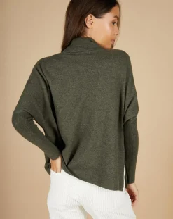 Cashmere Tribu Pulls|Pull poncho 100% Cachemire Lola col roulé kaki grisé