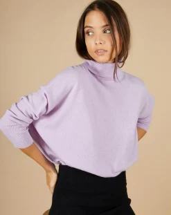 Cashmere Tribu Pulls|Pull poncho 100% Cachemire Lola col roulé lilas