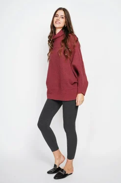 Assuili Sweats|Pull poncho col roulé bordeaux