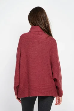 Assuili Sweats|Pull poncho col roulé bordeaux
