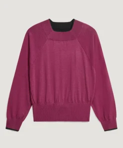 Rodier Pulls|Pull Rhiana 100% laine col bicolore rose fuchsia
