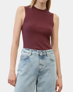 Marc O'Polo Pulls|Pull sans manches côtelé rouge foncé