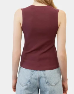 Marc O'Polo Pulls|Pull sans manches côtelé rouge foncé