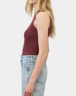 Marc O'Polo Pulls|Pull sans manches côtelé rouge foncé