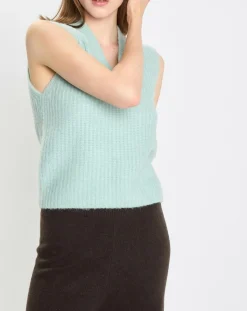 Marc O'Polo Pulls|Pull sans manches en Laine & Alpaga mélangés bleu clair