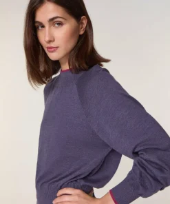 Rodier Pulls|Pull Véra 100% laine col bicolore violet
