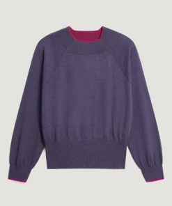 Rodier Pulls|Pull Véra 100% laine col bicolore violet