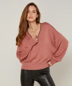 Rodier Pulls|Pull Yolande en Laine mélangée bois de rose