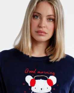 Admas Lingerie, Nuit|Pyjama en velours Good Morning Mouse bleu marine
