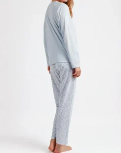 Admas Classic Lingerie, Nuit|Pyjama Haut à manches longues & Pantalon Aria bleu ciel