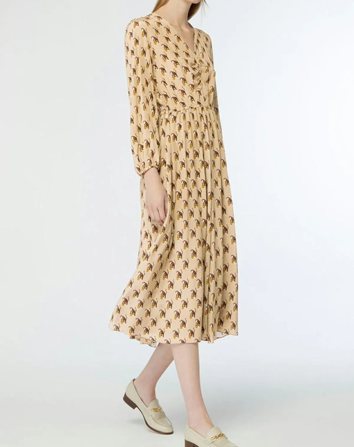 MaxMara Studio Robes|Robe 100% Soie Oxalis beige moyen