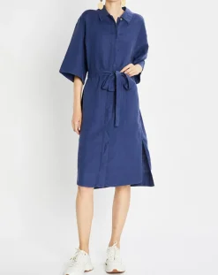 Marc O'Polo Robes|Robe Chemise 100% Lin Mid bleu moyen