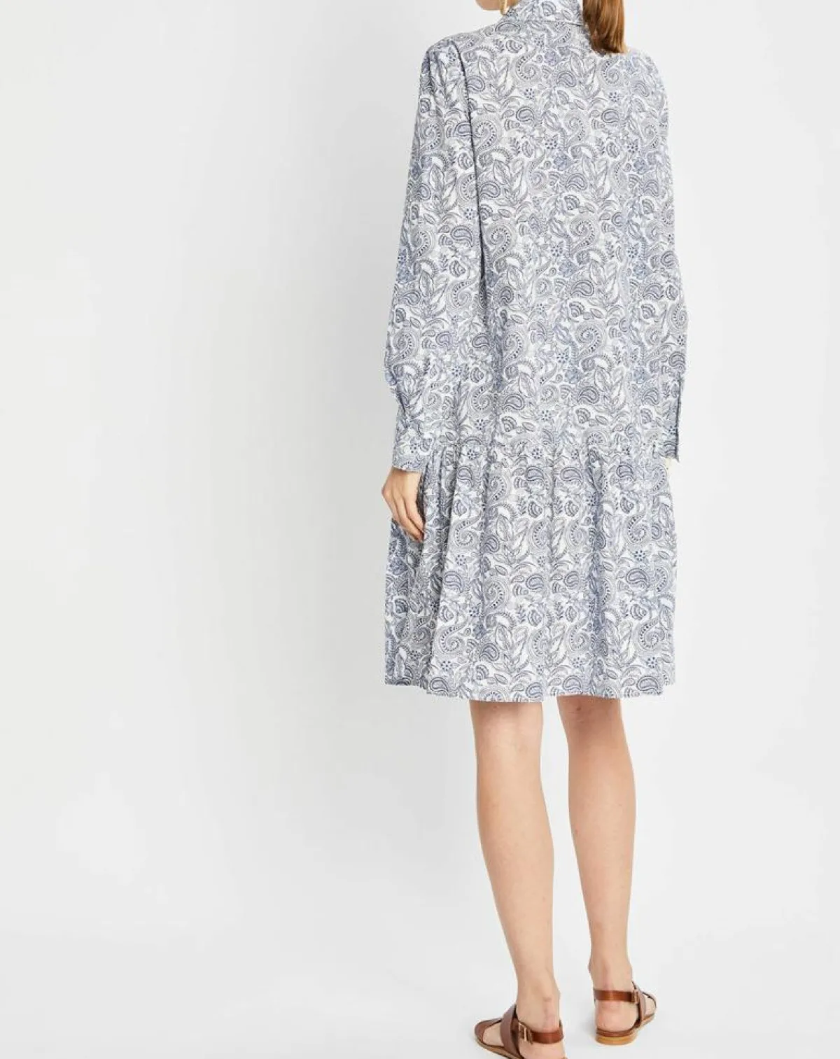 Marc O'Polo Robes|Robe chemise à volant imprimée bleu/blanc