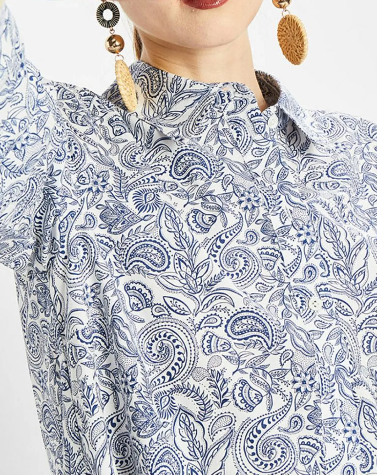 Marc O'Polo Robes|Robe chemise à volant imprimée bleu/blanc