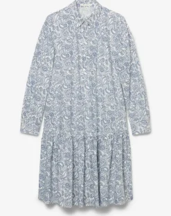 Marc O'Polo Robes|Robe chemise à volant imprimée bleu/blanc