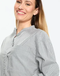 Marc O'Polo Robes|Robe Chemise Col Mao Rayée Kl gris/blanc