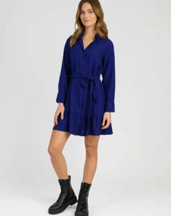 An'ge Robes|Robe chemise courte Mira bleu électrique