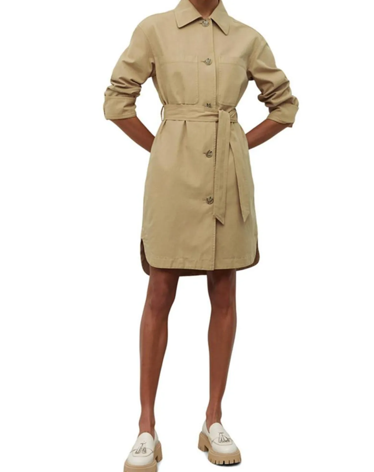 Marc O'Polo Robes|Robe Chemise en Coton & Lin Ceinture beige