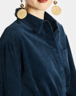 Marc O'Polo Robes|Robe Chemise en Velours côtelé ceinturé bleu marine