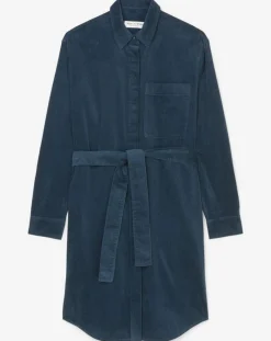 Marc O'Polo Robes|Robe Chemise en Velours côtelé ceinturé bleu marine