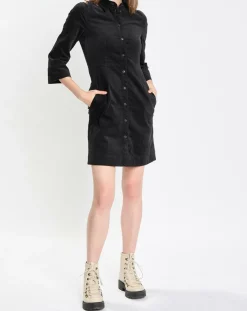 Marc O'Polo Robes|Robe Chemise en Velours lisse noire