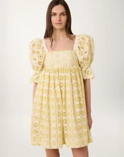 Manoush Robes|Robe courte Broderie blanc/jaune