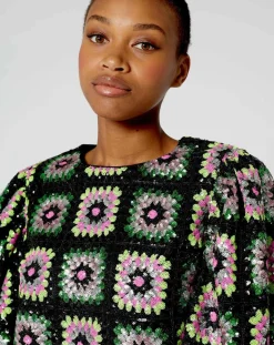 Manoush Robes|Robe courte Crochet Paillette noire