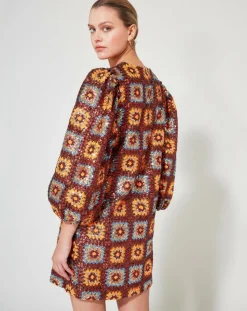 Manoush Robes|Robe courte Crochet Paillette chocolat