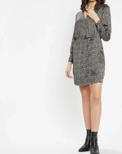 Galeries Lafayette Robes|Robe courte portefeuille Carlotta imprimé fantaisie noir/écru