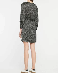 Galeries Lafayette Robes|Robe courte portefeuille Carlotta imprimé fantaisie noir/écru