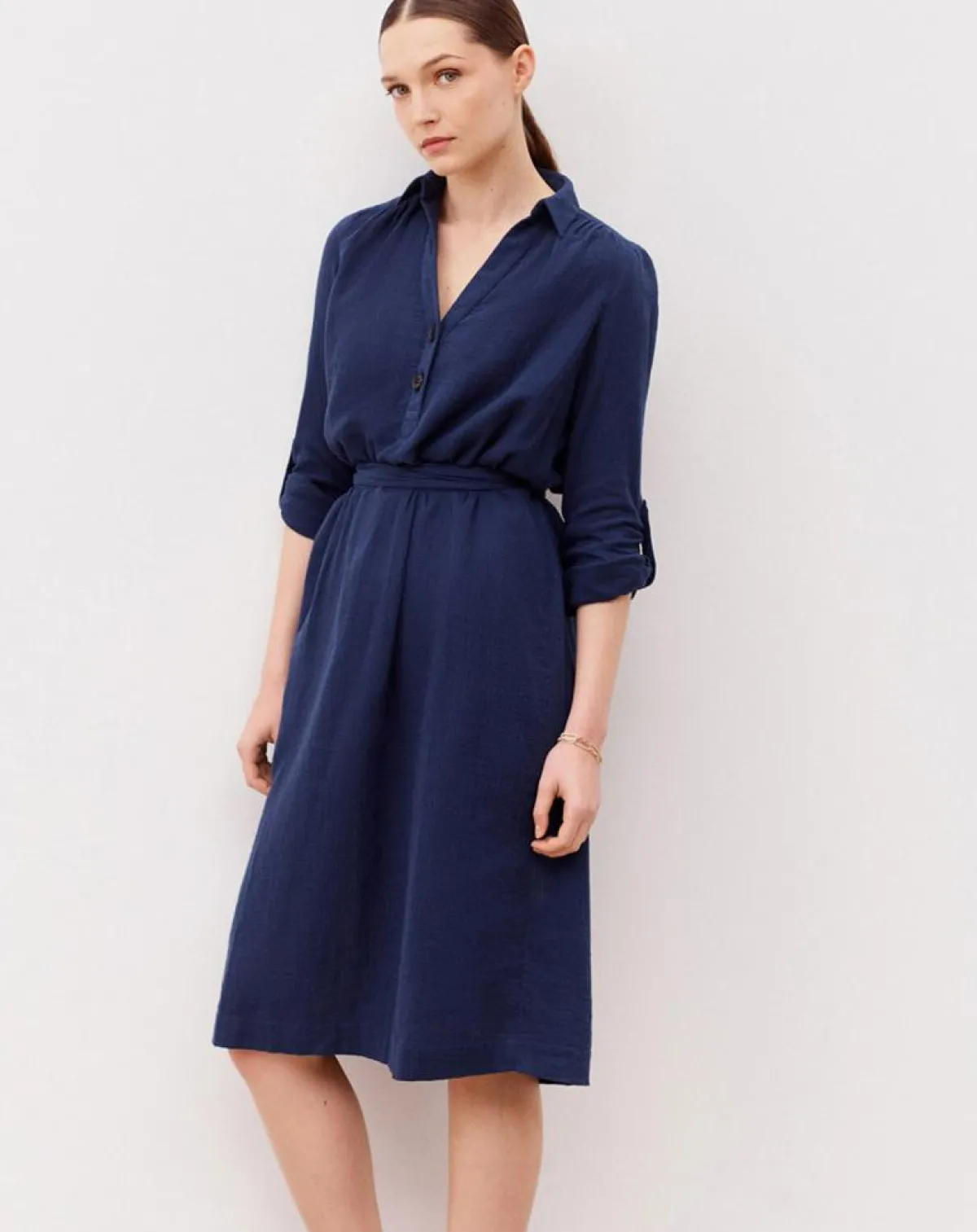 Caroll Robes|Robe en Gaze de Coton Betina indigo